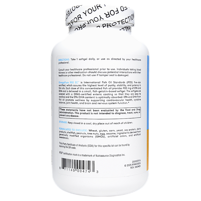 Xymogen OmegaPure 900 EC 120 softgels directions label
