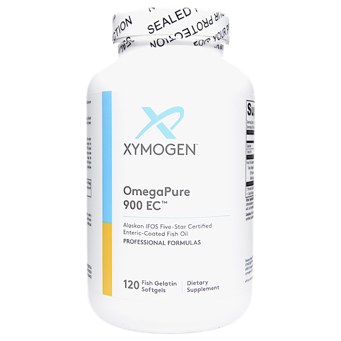 Xymogen OmegaPure 900 EC, 120 softgels, front of bottle