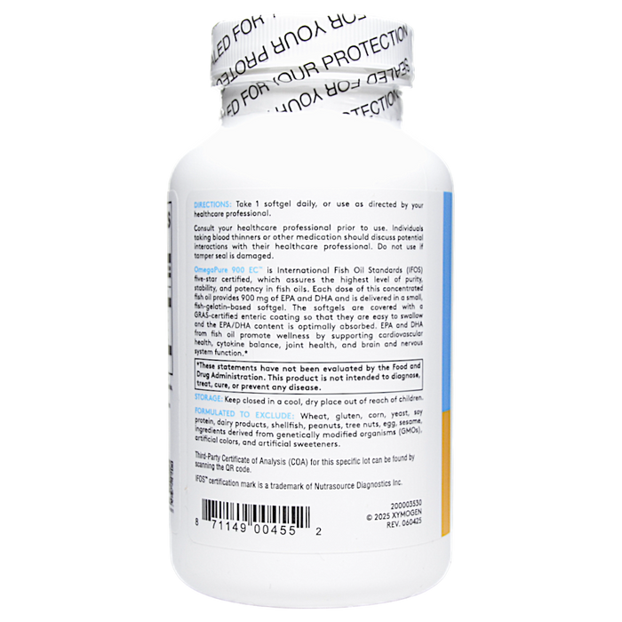 Xymogen OmegaPure 900 EC 90 softgels directions label