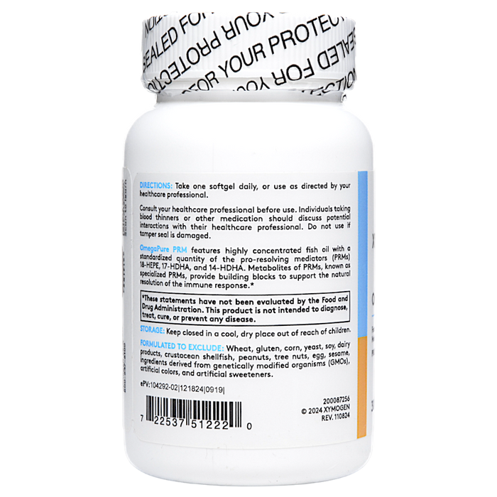Xymogen OmegaPure PRM 30 softgels directions label