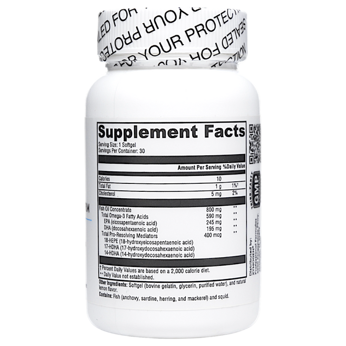Xymogen OmegaPure PRM 30 softgels supplement facts label