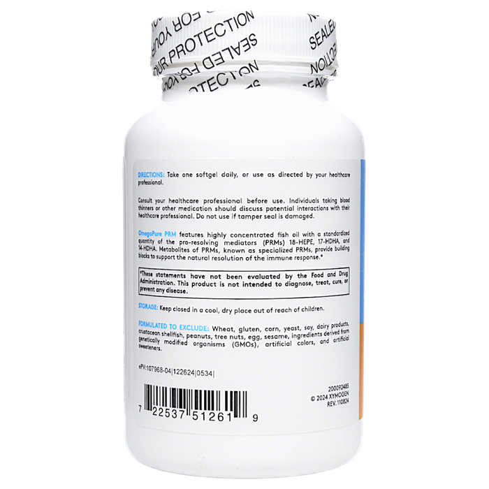Xymogen OmegaPure PRM 60 softgels directions label