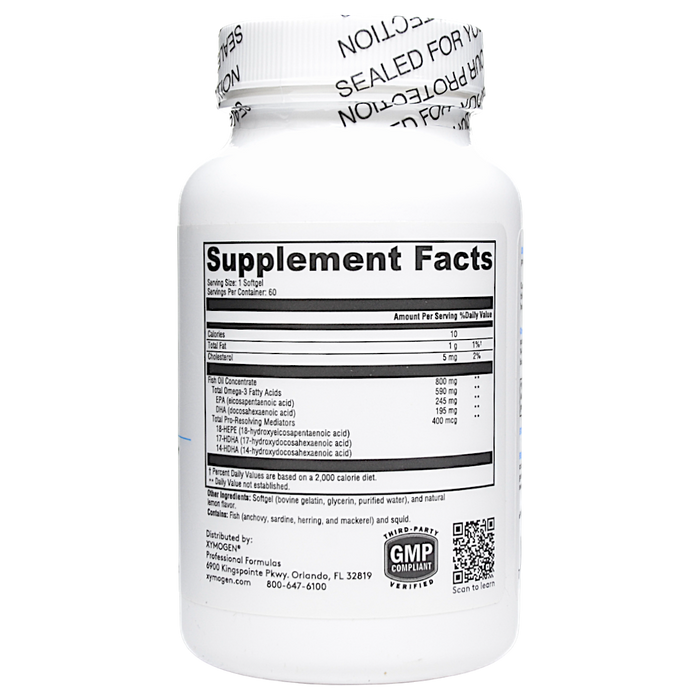 Xymogen OmegaPure PRM 60 softgels supplement facts label