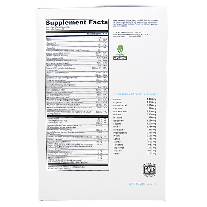 Xymogen OptiCleanse GHI Chai Sugar- & Stevia-Free 10 servings supplement facts label