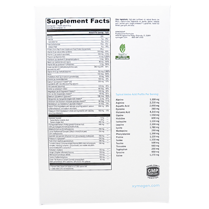 Xymogen OptiCleanse GHI Vanilla Delight (Sugar- & Stevia-Free) 10 servings supplement facts label