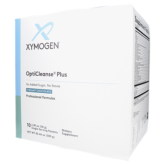 Xymogen OptiCleanse Plus (No Added Sugar, No Stevia) Creamy Chocolate, 10 servings, front of box
