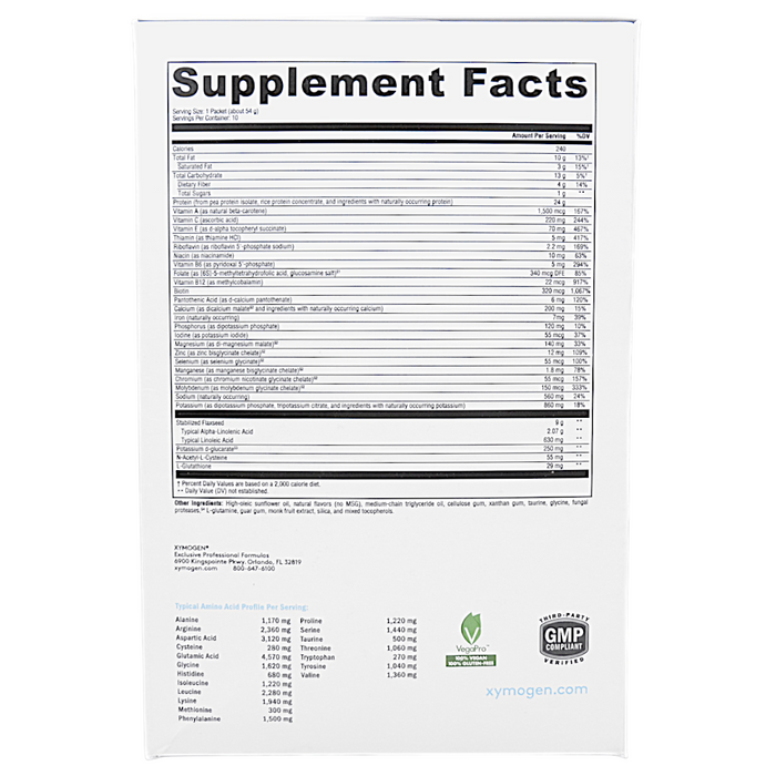 Xymogen OptiCleanse Plus (No Added Sugar, No Stevia) Vanilla Delight 10 servings supplement facts label