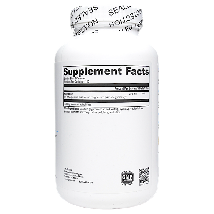 Xymogen OptiMag 125 240 capsules supplement facts label