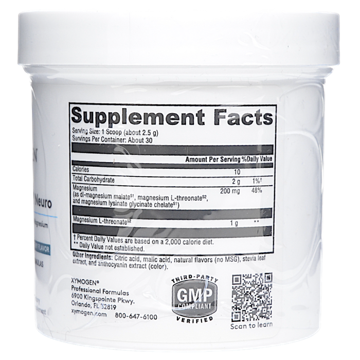 Xymogen OptiMag Neuro Mixed Berry powder 30 servings supplement facts label