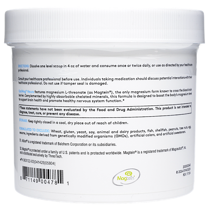 Xymogen OptiMag Neuro Mixed Berry powder 60 servings directions label