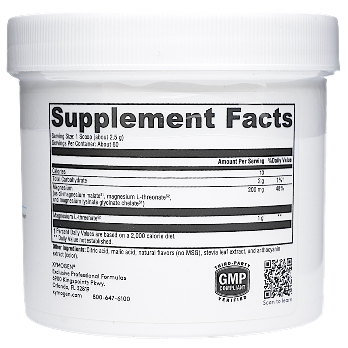 Xymogen OptiMag Neuro Mixed Berry powder 60 servings supplement facts label
