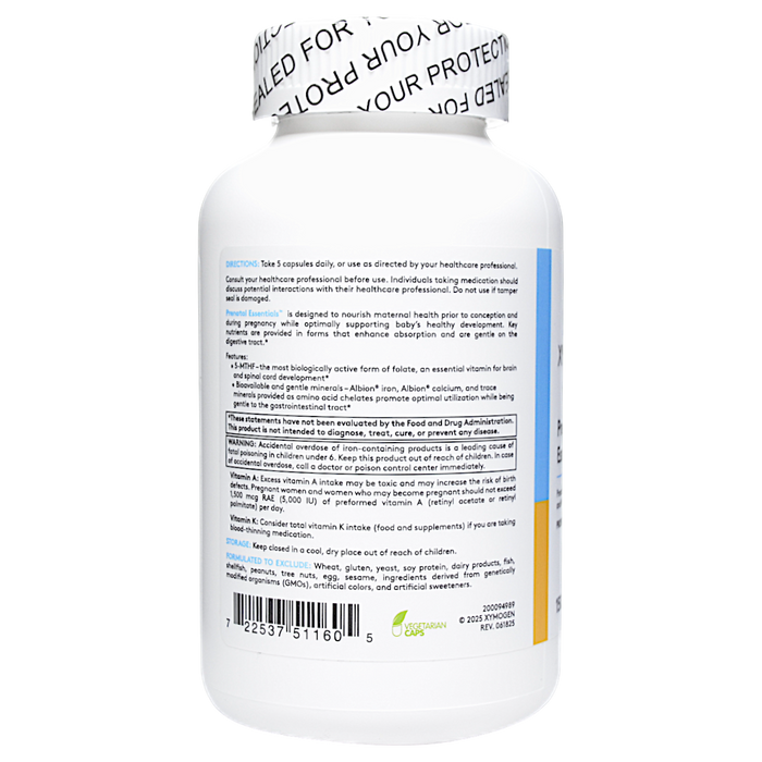 Xymogen Prenatal Essentials 150 capsules directions label