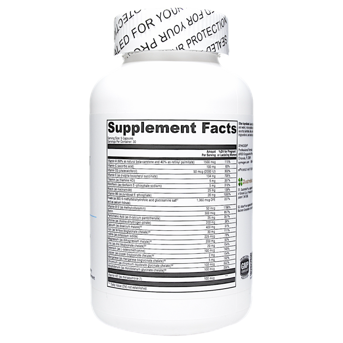 Xymogen Prenatal Essentials 150 capsules supplement facts label