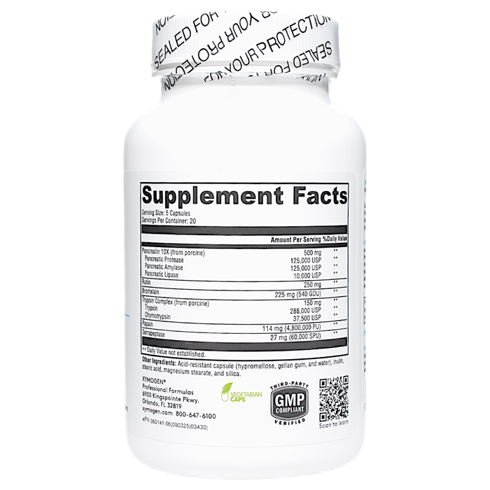 Xymogen ProteoXyme 100 capsules supplement facts label