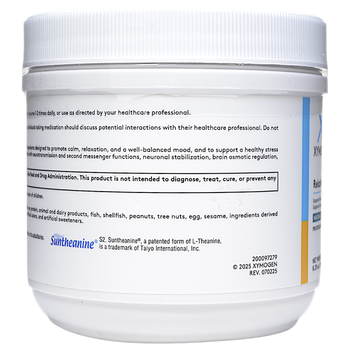 Xymogen RelaxMax Cherry powder 60 servings directions label, continued
