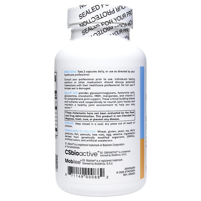 Xymogen SynovX DJD 120 capsules directions label