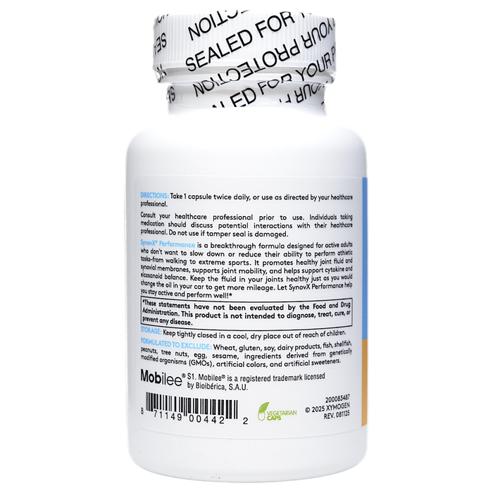 Xymogen SynovX Performance 60 capsules directions label