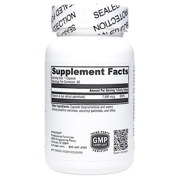 Xymogen Xcellent A 7500 60 capsules supplement facts label