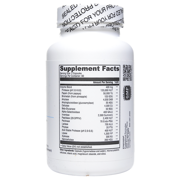 Xymogen XymoZyme 120 capsules supplement facts label