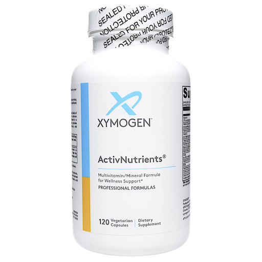 Bottle of Xymogen's ActivNutrients 120 capsules supplement on a white background