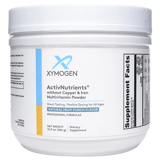 Canister of Xymogen's ActivNutrients without Copper & Iron Multivitamin Powder Fruit Punch 60 Servings 