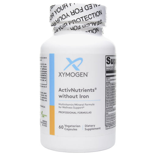 Bottle of Xymogen's ActivNutrients without Iron 60 capsules on a white background