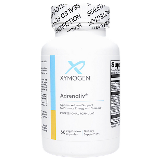 Bottle of Xymogen's Adrenaliv 60 capsules on a white background