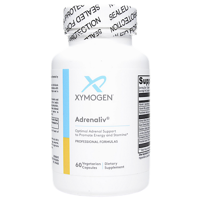 Bottle of Xymogen's Adrenaliv 60 capsules on a white background