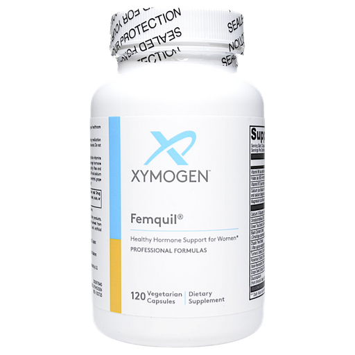 Bottle of Xymogen's Femquil 120 capsules on a white background