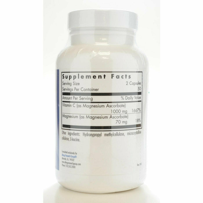 Magnesium Ascorbate 100 vcaps by Allergy Research Group Supplement Facts