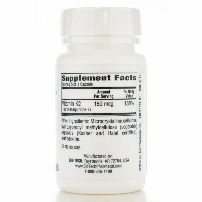 MK-7 (Vitamin K2) 150 mcg 100 caps by Bio-Tech Supplement Facts