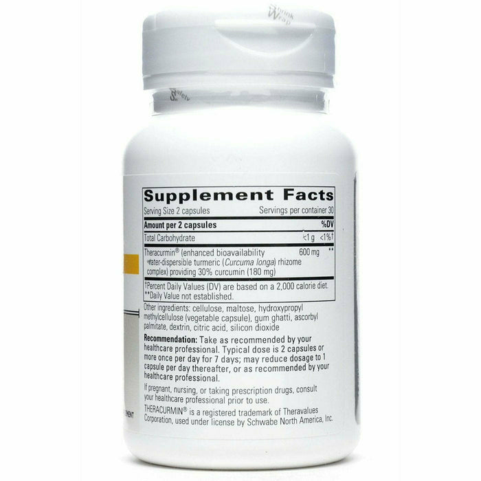 Integrative Therapeutics, Theracurmin HP 600 mg 60 veg capsules Supplement Facts Label