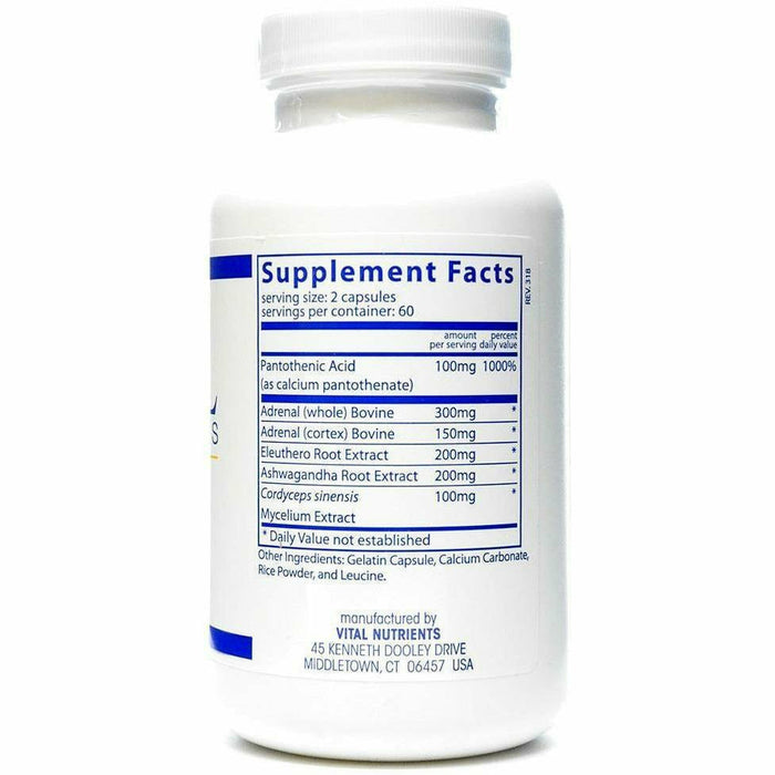 Adrenal Support 120 caps by Vital Nutrients Supplement Facts Label