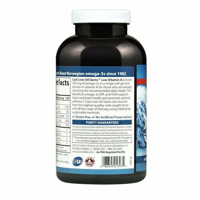 Cod Liver Oil Low Vit A 1000 mg 300 gels by Carlson Labs