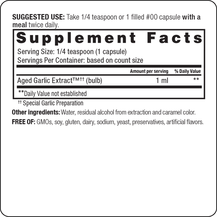 Kyolic Aged Garlic Extract Liquid by Wakunaga Supplement Facts Label