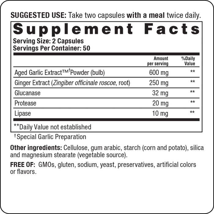 Kyolic Formula 102 Candida Cleanse & Digestion by Wakunaga Supplement Facts Label