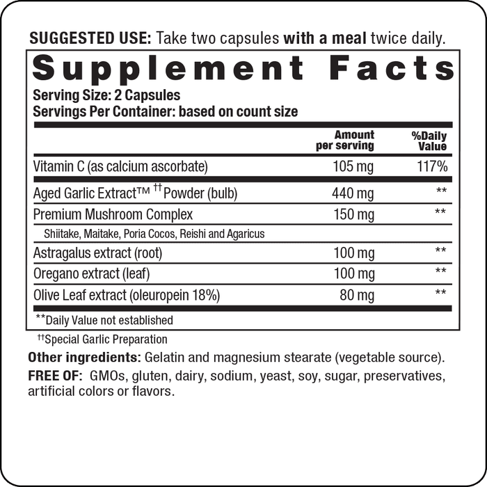 Kyolic Formula 103 by Wakunaga Supplement Facts Label