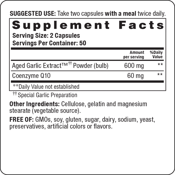 Kyolic Formula 110 with CoQ10 100 caps by Wakunaga Supplement Facts Label