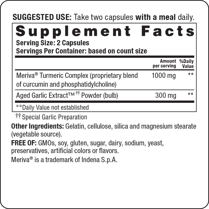 Kyolic Curcumin 100 caps by Wakunaga Supplement Facts Label
