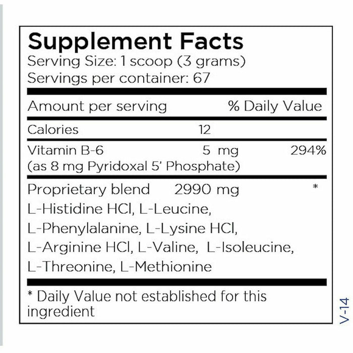 Amino Acid Base Powder Unflavored 200 gms by Metabolic Maintenance Supplement Facts Label