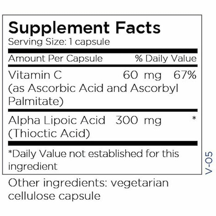 Alpha Lipoic Acid 300mg 100 caps by Metabolic Maintenance Supplement Facts Label