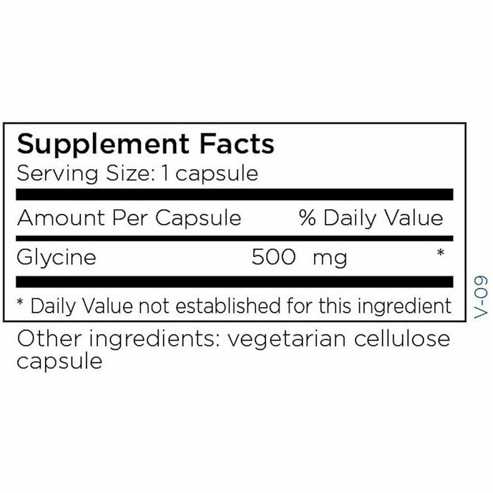 Glycine 500 mg 250 caps by Metabolic Maintenance Supplement Facts Label