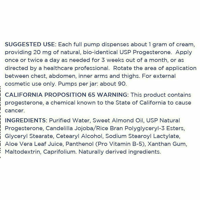 Natural Progeste Cream 3.5 oz by Metabolic Maintenance Product Information Label