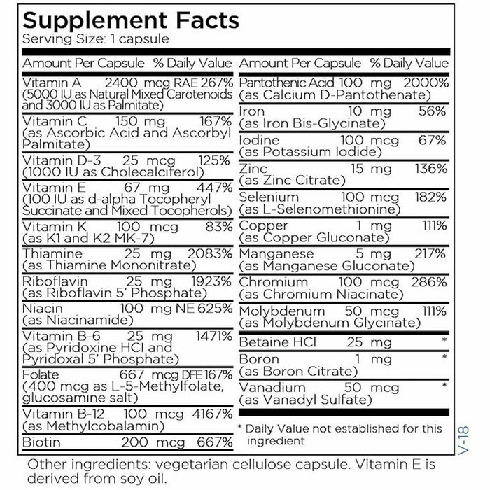 The Big One with Iron 100 caps by Metabolic Maintenance Supplement Facts Label