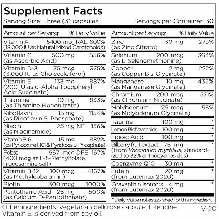 Vital Eyes Complete 90 caps by Metabolic Maintenance Supplement Facts Label