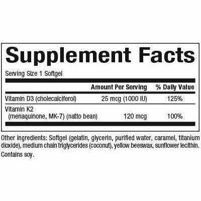 Vitamin D3 & K2 60 softgels by Natural Factors Supplement Facts Label