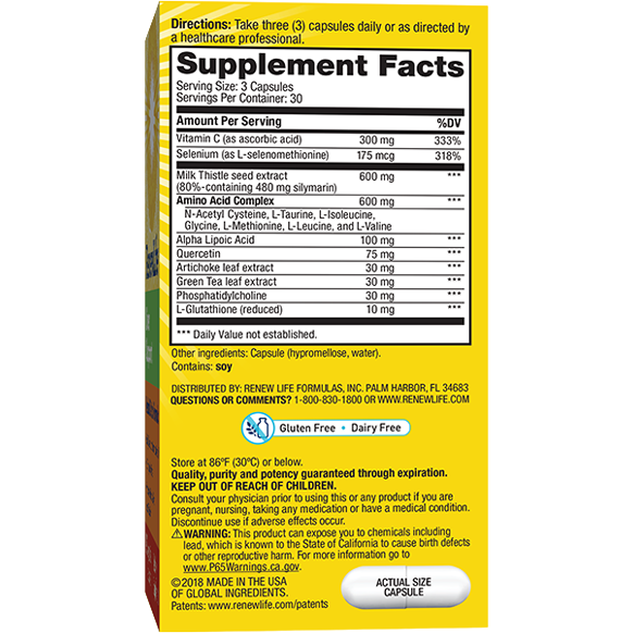 Liver Support 90 vegcaps by Renew Life Supplement Facts