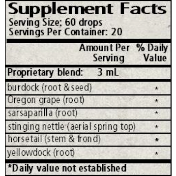 Wise Woman Herbals, Skin Deep 2 fl. oz. Supplement Facts Label