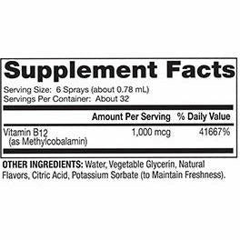Methyl B12 Energy Boost 1,000 mcg 0.85 fl oz by Dr. Mercola Supplement Facts Label