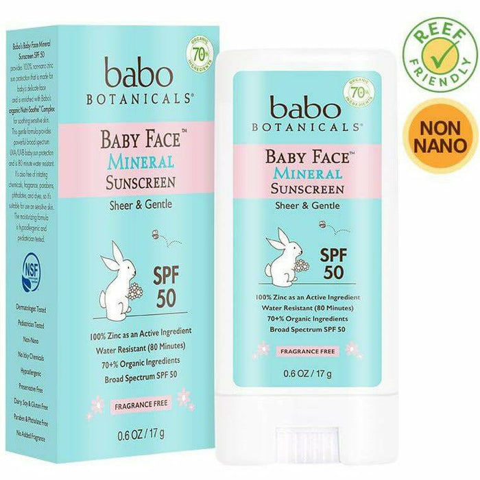 Babo Botanicals, Baby Face SPF 50 Min Sunscreen Stick 0.6 Oz